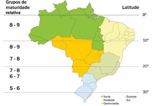Escala dos grupos de maturação relativo por região do Brasil